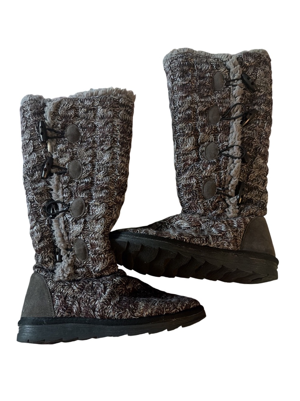 Muk Luks Gray Knit Tall Winter Boots with Button Accents